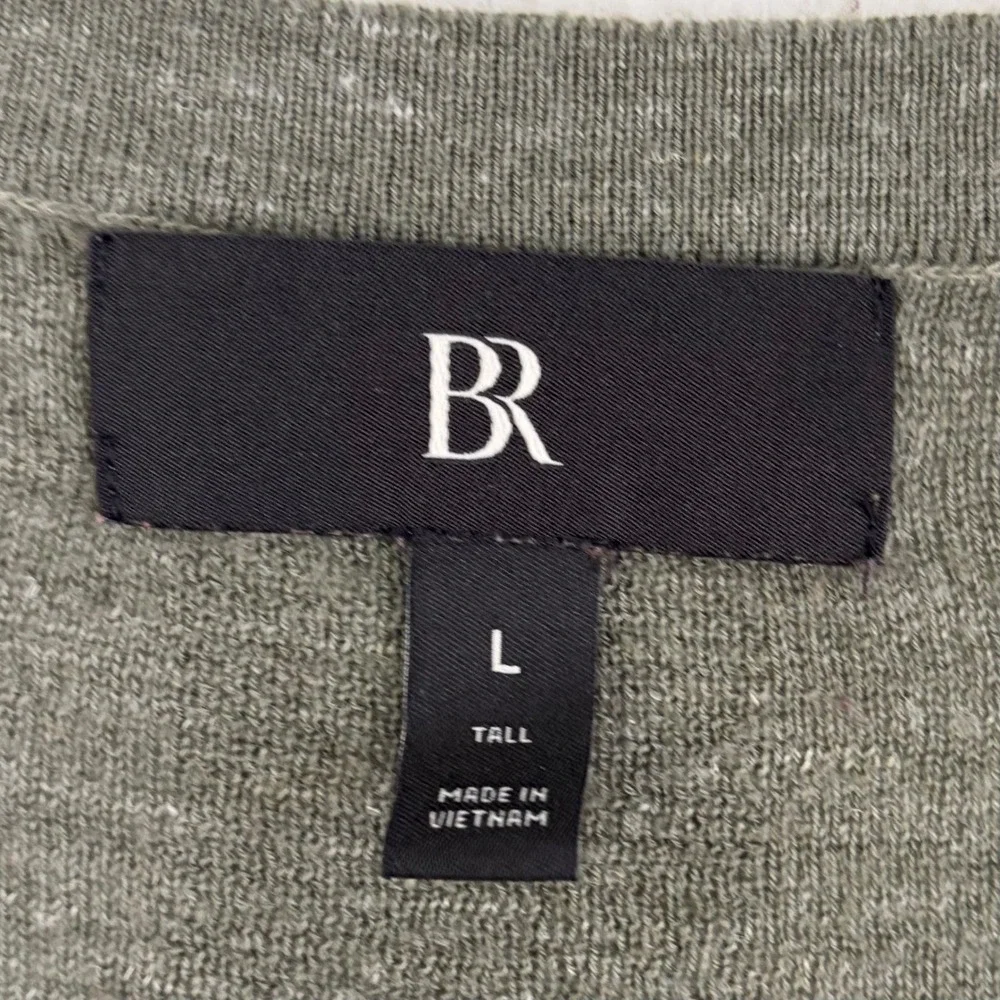Banana Republic Lightweight Merino-Linen Henley Shirt Olive Green Men's L Tall